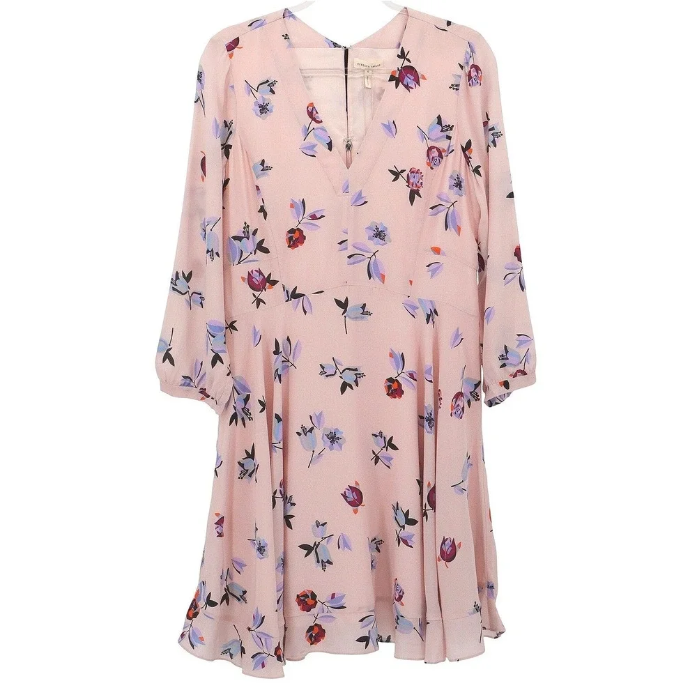 NWT‎ Rebecca Taylor Bellflower Floral Silk Dress Pink Size 10 Wedding Guest
